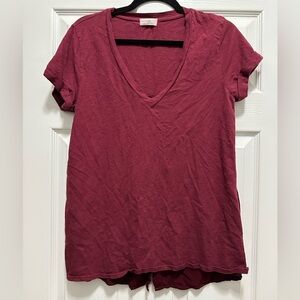 Anthropologie Deep Red V-Neck Short Sleeve Tee